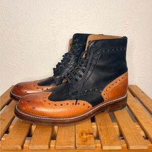 Greyson Black and Tan Brogue Boots